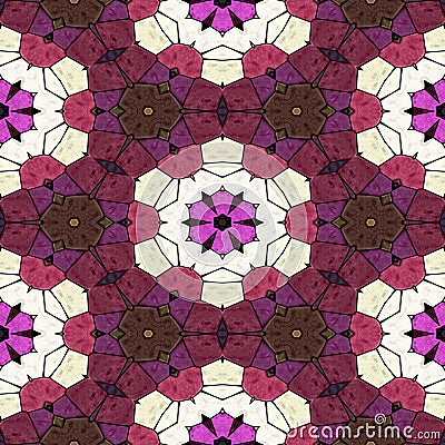 Red kaleidoscope pattern, many ornaments texture, seamless background Stock Photo