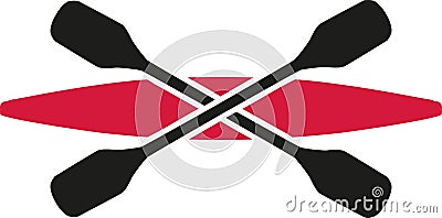 Red kayak with crossed paddles icon Vector Illustration