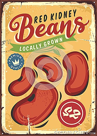 Red kidney beans retro tin sign template Vector Illustration