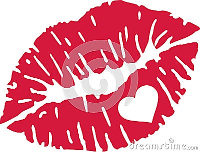 Red kiss lips with heart Vector Illustration