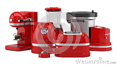 Red kitchen appliances isolated on white Stock Photo