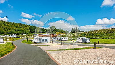 Campsite for touring caravans and motor homes in Wales, UK Editorial Stock Photo