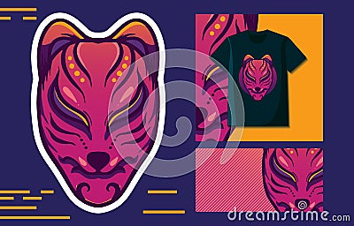 Red kitsune mask vector illustration for tshirt design Vector Illustration