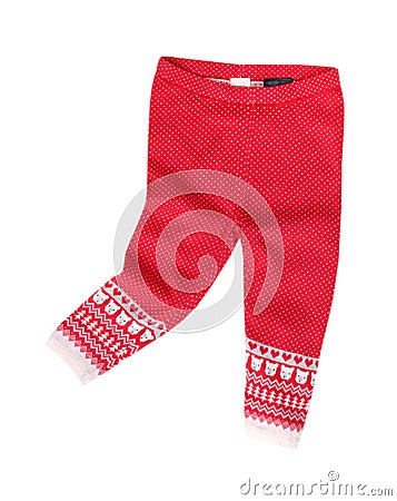 Red knitted kids fashion winter pants. Stock Photo