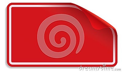 Red label with curled corner. Sticker realistic template Vector Illustration