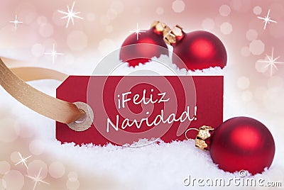 Red Label With Feliz Navidad Stock Photo