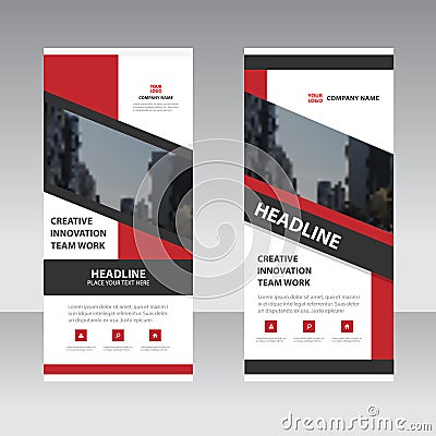 Red label polygon Business Roll Up Banner flat design template Vector Illustration