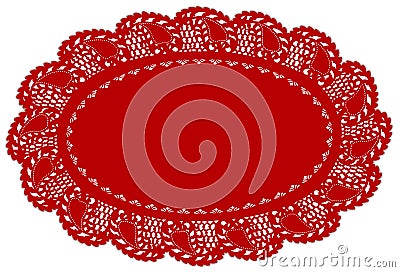 Red Lace Doily Place Mat, Leaf Edge Vector Illustration