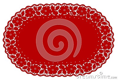 Red Lace Doily Place Mat, Rose Pattern Vector Illustration