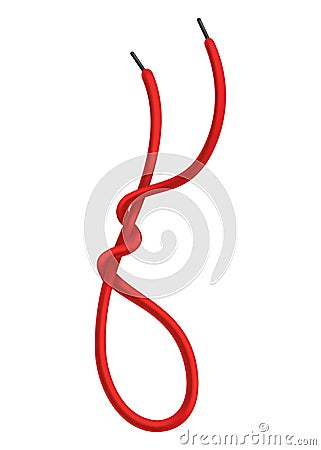 Red lace shoes. Scheme of tying shoelaces. Icon with tied shoelace isolated on white background. Lace option, how to Vector Illustration