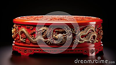 Red Lacquered Podium with Golden Dragons - AI Generated Stock Photo