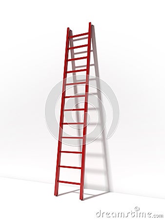 Red ladder near white wall Stock Photo
