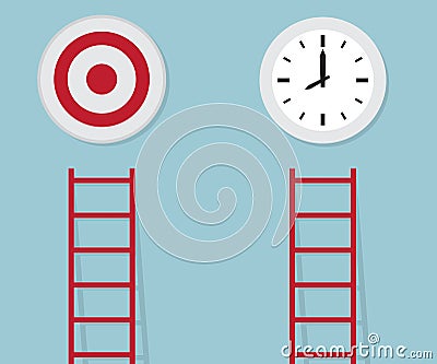 Red ladder to target and time, business concept Vector Illustration