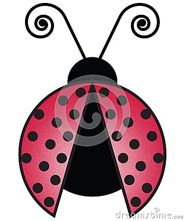 Red Ladybug with Curly Antena and Polka Dot Wings Illustration on White Background with Clipping Path Stock Photo