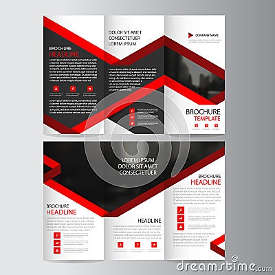 Red lael business trifold Leaflet Brochure Flyer report template vector minimal flat design set, abstract three fold presentation Vector Illustration