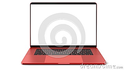 Red laptop with blank screen isolated on white background. Whole in focus. High detailed. Stock Photo