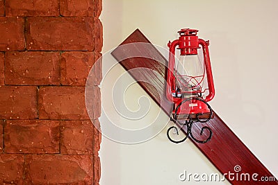 Red latern on the wall Stock Photo