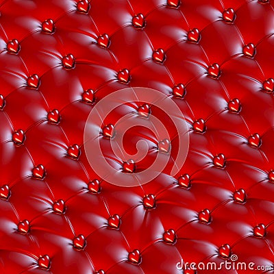 Red latex chesterfield upholstery with heart knobs Stock Photo