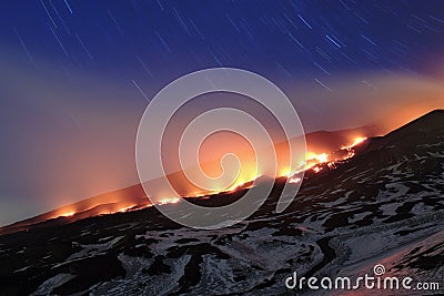 Red Lava River On Etna Park, Sicily Stock Photo