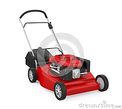 Red Lawn Mower Isolated Stock Photo