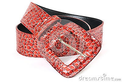 Red leather belt isolated on white Stock Photo