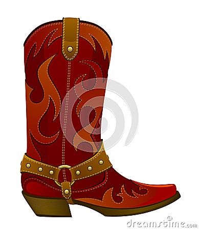 Red leather cowboy boot Vector Illustration