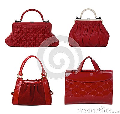 Red leather female bags isolated on white Stock Photo