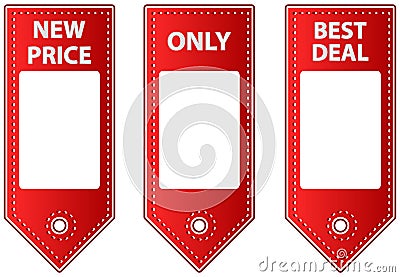 Red Leather Sale Tags With Blank Labels For Price Vector Illustration