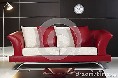 Red leather sofa Stock Photo
