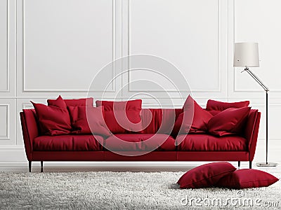 Red leather sofa in classic white style interior Stock Photo