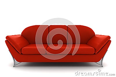 Red leather sofa isolated on white background Stock Photo