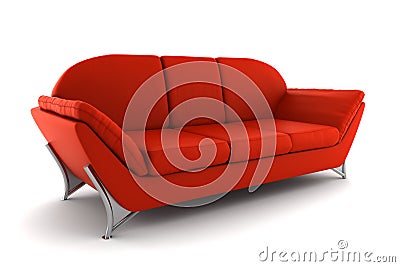 Red leather sofa isolated on white background Stock Photo