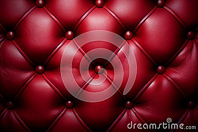 Red leather upholstery with buttons, texture background. Generative AI Stock Photo