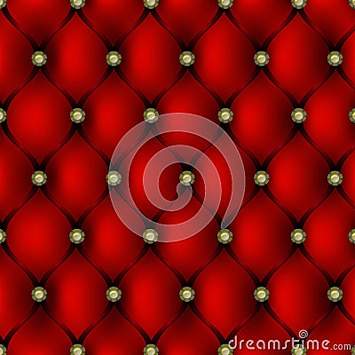 Red leather upholstery with gold button pattern background Vector Illustration