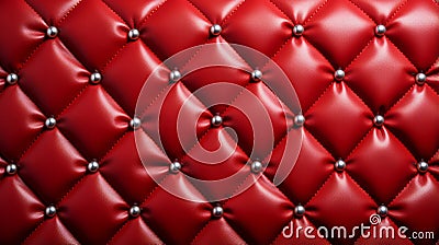 A red leather upholstery with silver buttons Stock Photo