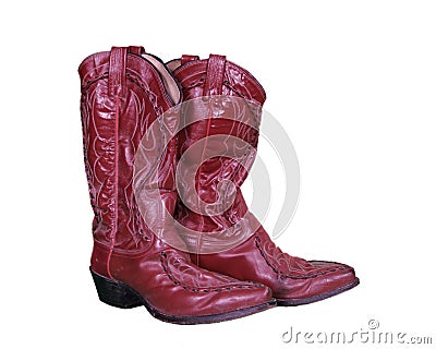 Red Leather Worn Country Boots Stock Photo