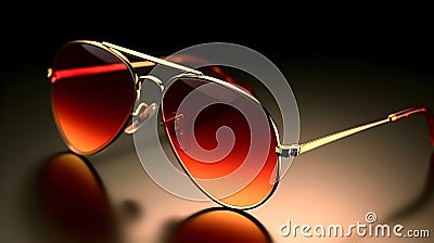 Red lens man or woman aviator style fashionable attractive elegance sun glasses studio shot dark indoor background Stock Photo