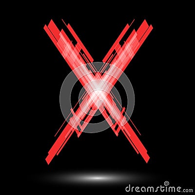 Red letter X on a black background. Raster Stock Photo