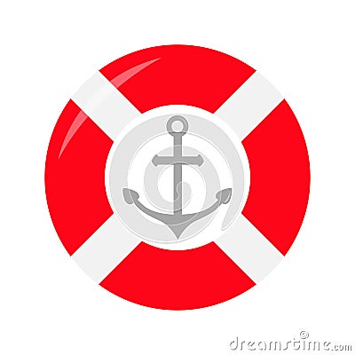 Red lifebuoy ring Ship anchor icon. Life buoy round circle for safety at sea ocean water. Nautical sign symbol. Flat deisgn. White Vector Illustration