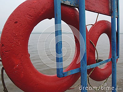 Red Lifebuoys Stock Photo