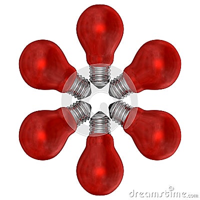 Red light bulbs arranged in radial pattern Stock Photo