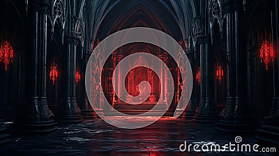 red light in the dark gothic cathedral Stock Photo