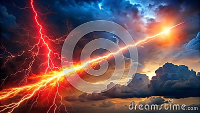 Red Lightning Bolt Splitting a Giant Meteor Generative AI Stock Photo