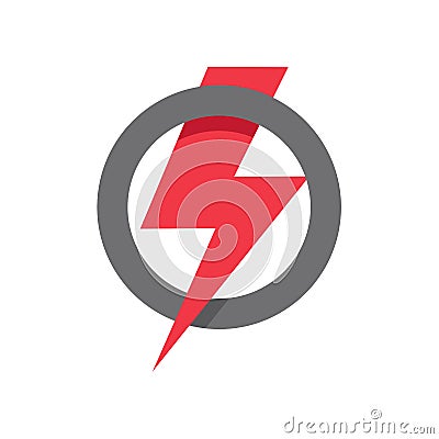 Red lightning icon in circle shape, power, strength, win symbol on white background. Vector Illustration