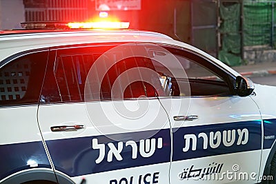 Red lights on top of Israeli police car Editorial Stock Photo