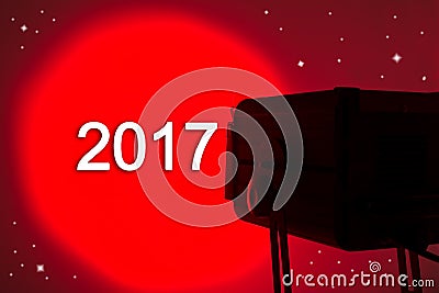 Red lightspot for stage written 2017 on air Stock Photo