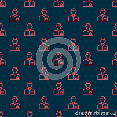 Red line Analyst engineer icon isolated seamless pattern on black background. Vector Vector Illustration