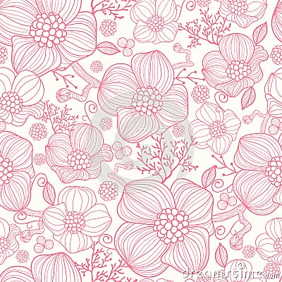 Red line art flowers seamless pattern background Vector Illustration