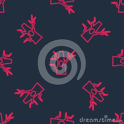 Red line Bare tree icon isolated seamless pattern on black background. Vector Vector Illustration