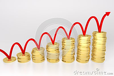 Red Line Bouncing on Coin Graph Cartoon Illustration